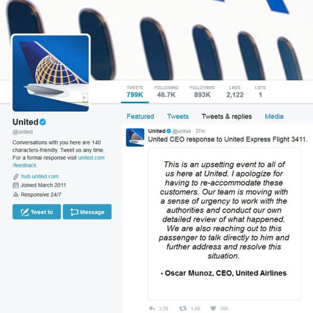 CEO United Airlines apology on Twitter