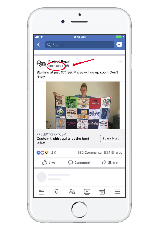 Facebook ad on iPhone