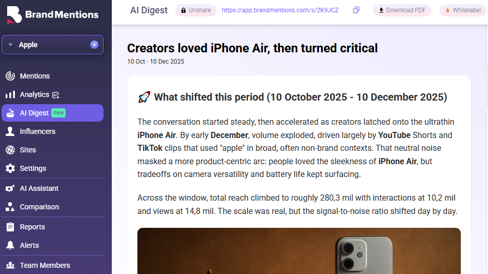 AI digest BrandMentions app