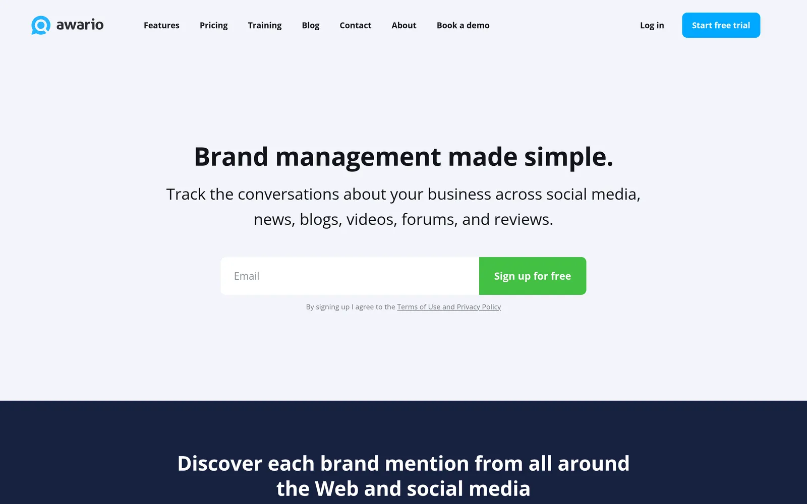 Screenshot of the Awario website homepage
