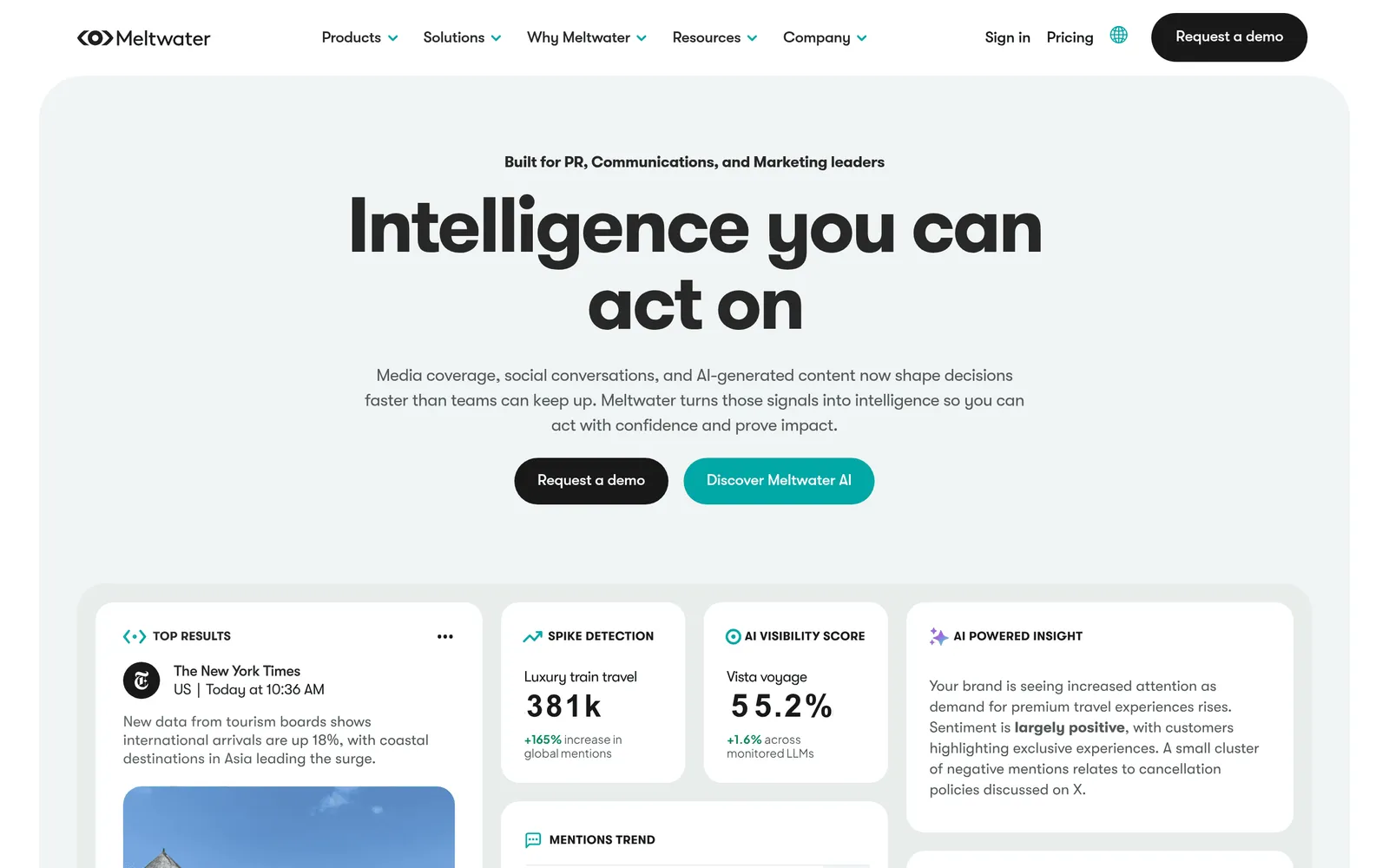 Screenshot of the Meltwater website homepage