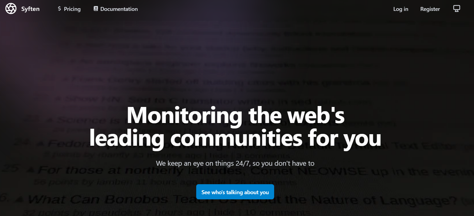 screenshot of Syften