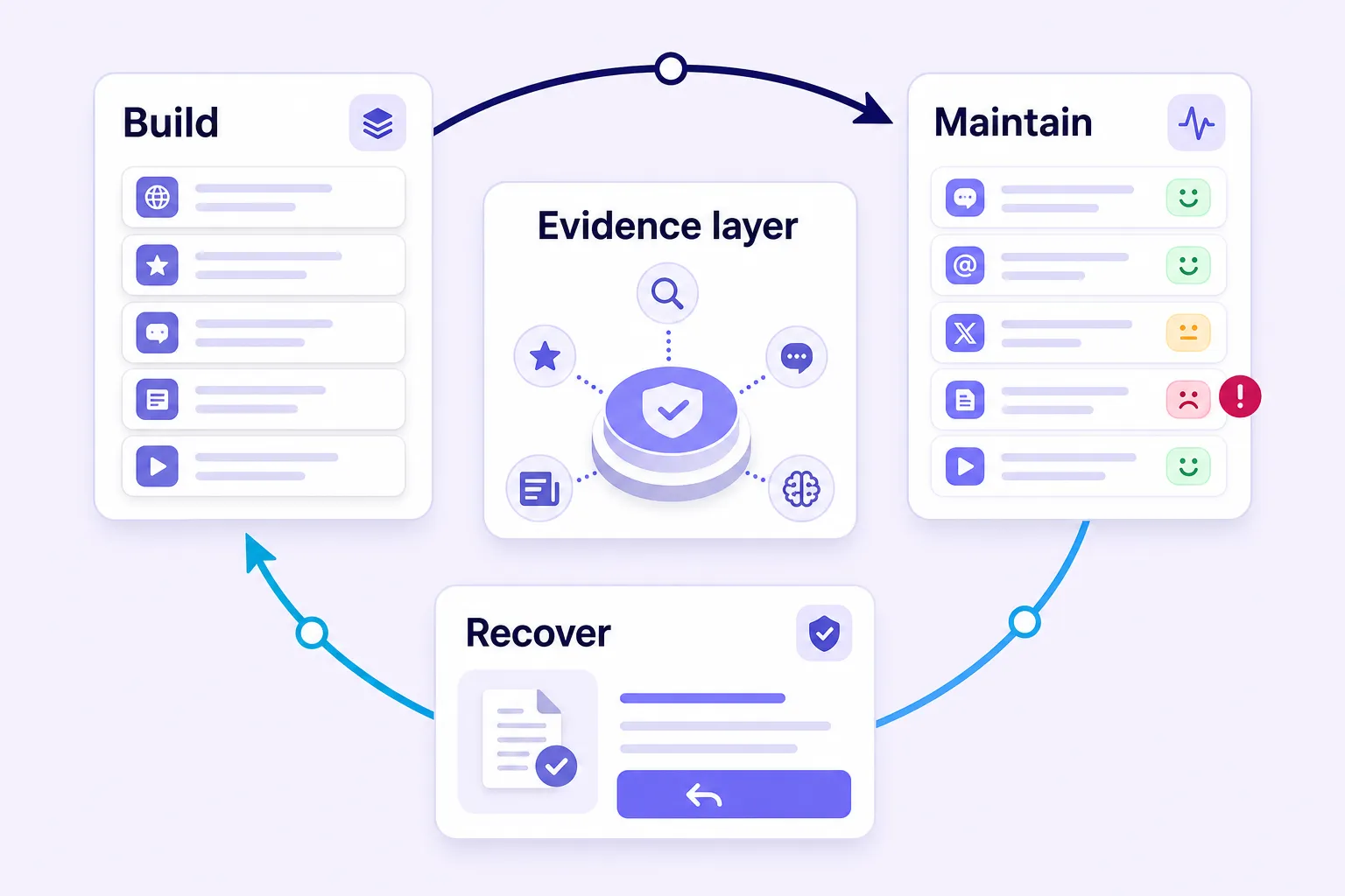 Online reputation management framework with Build, Maintain, and Recover stages