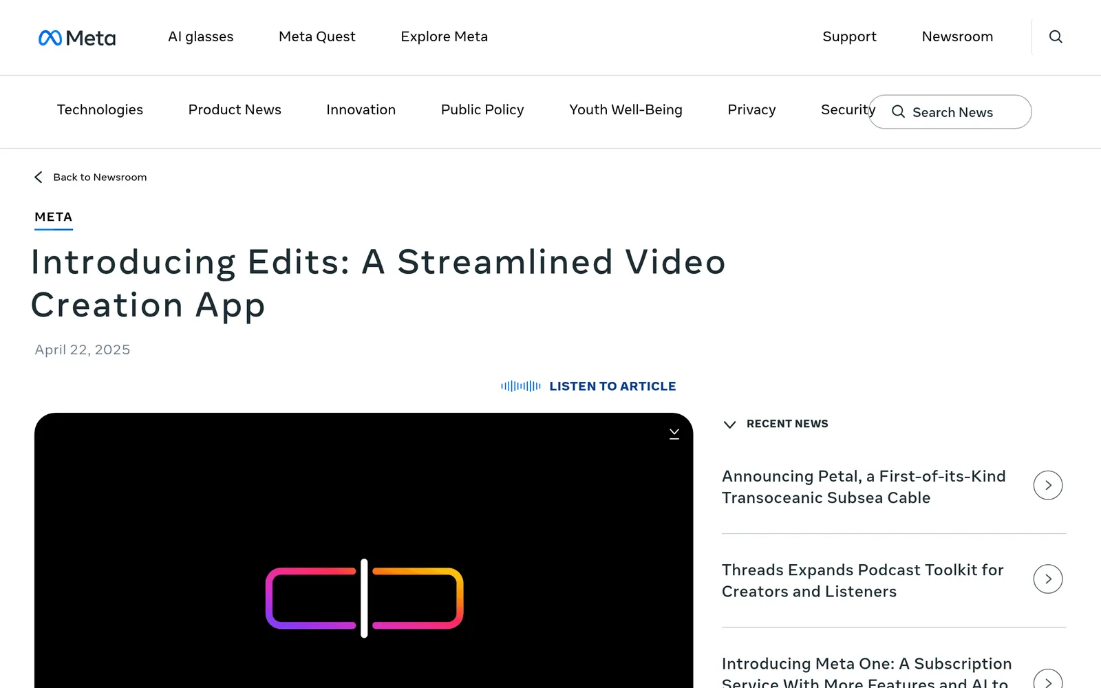 Screenshot of the Edits website homepage