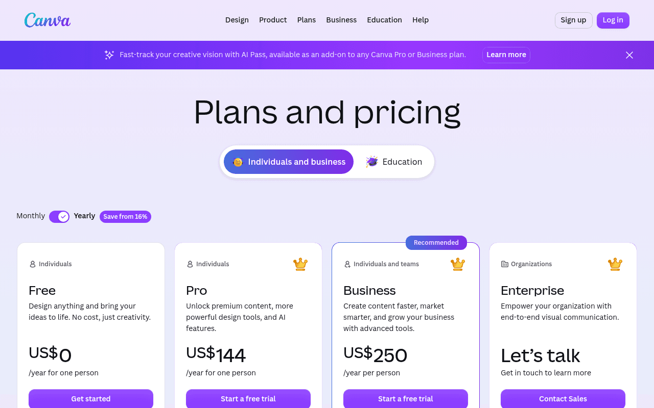 Screenshot of the Canva Free website homepage