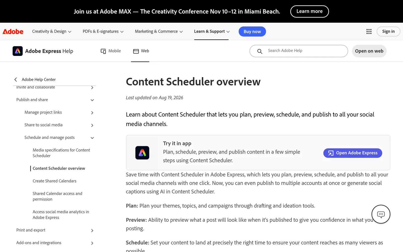 Screenshot of the Adobe Express Free website homepage
