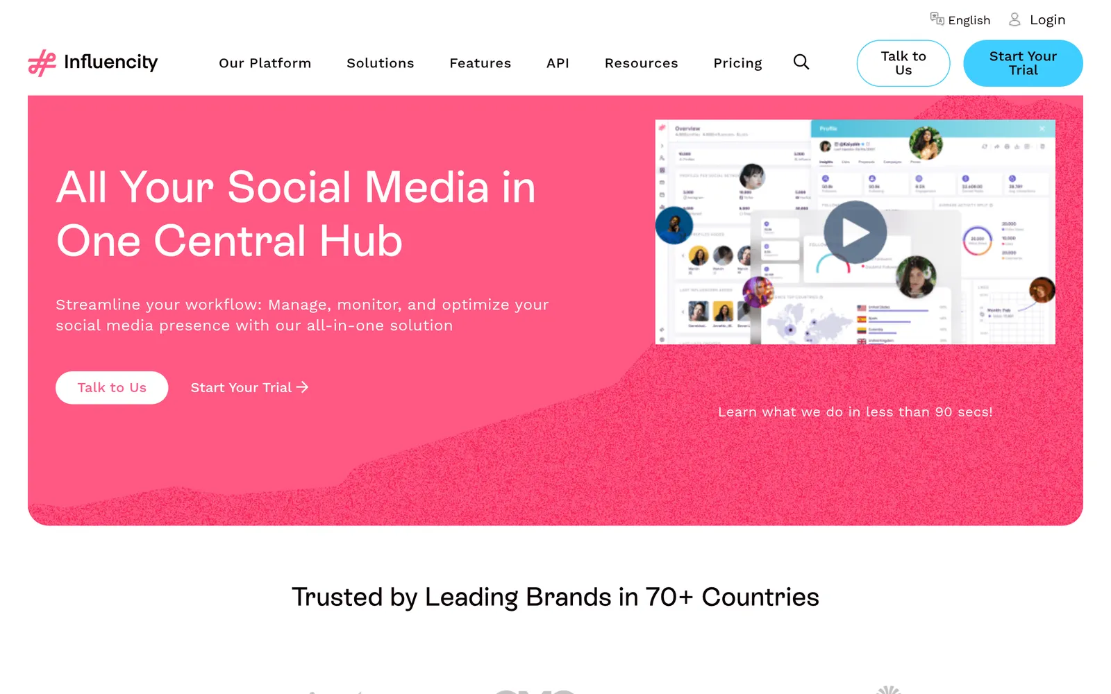Screenshot of the Influencity (75/100) website homepage