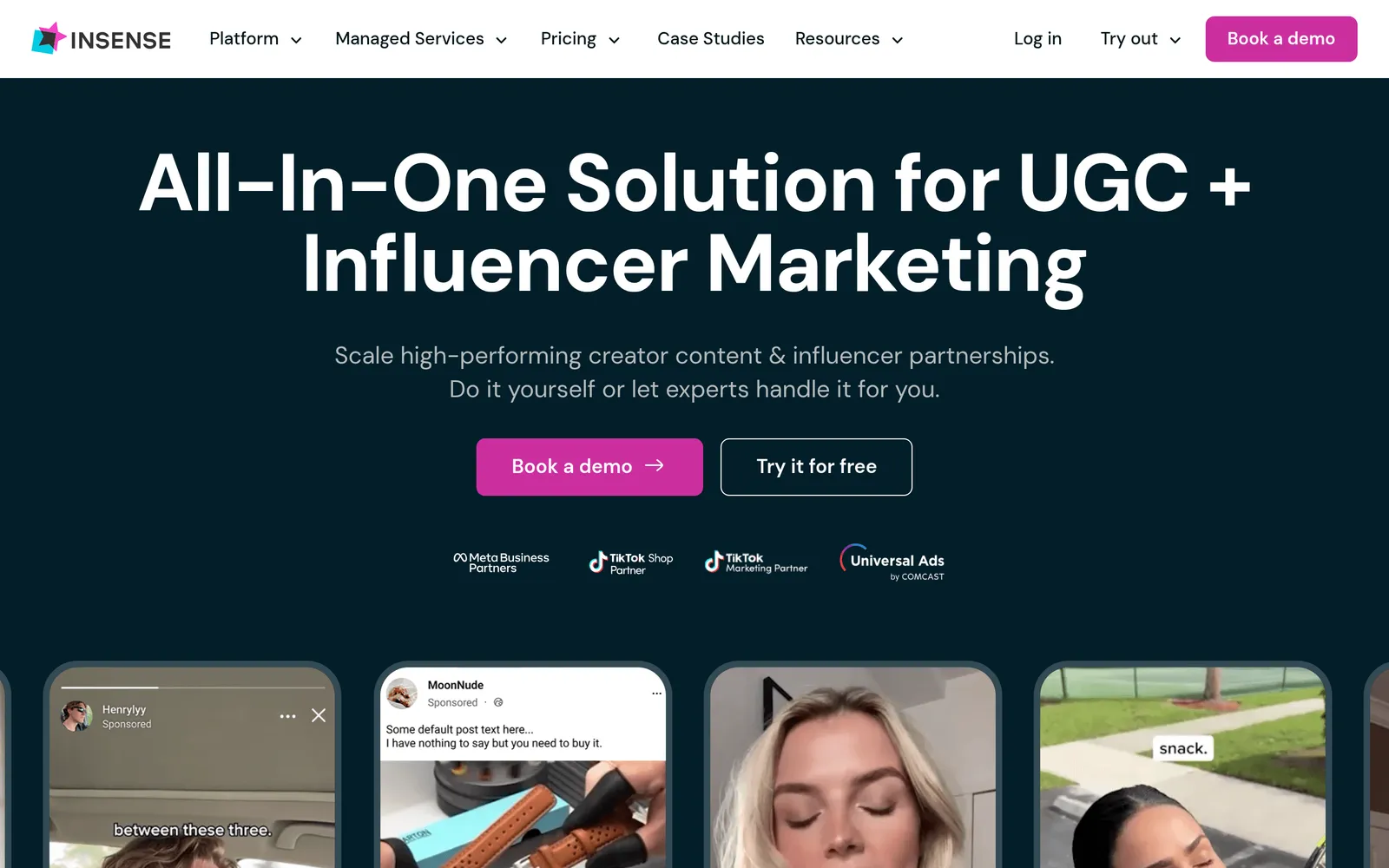 Screenshot of the Insense (64/100) website homepage
