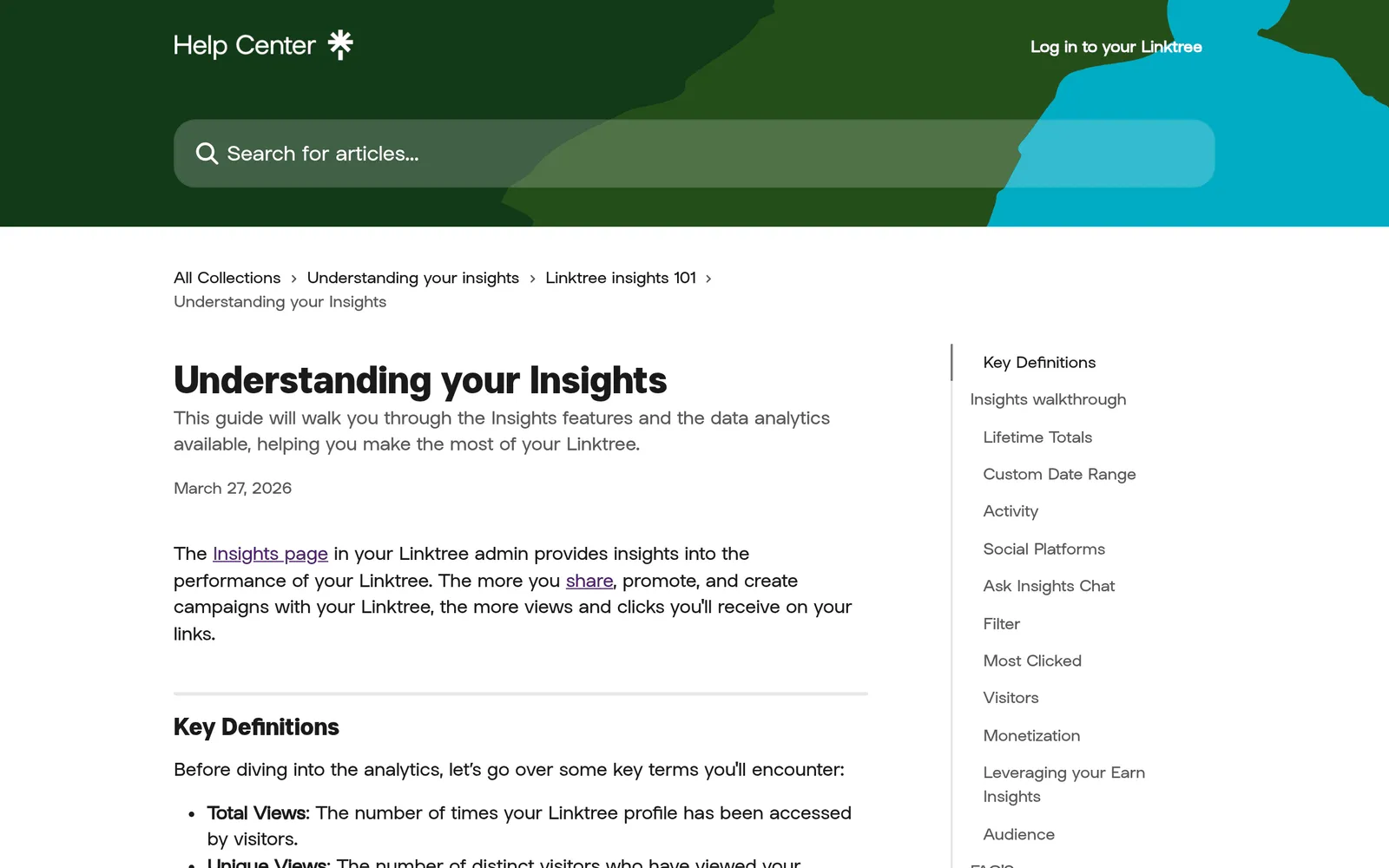 Screenshot of the Linktree Free website homepage