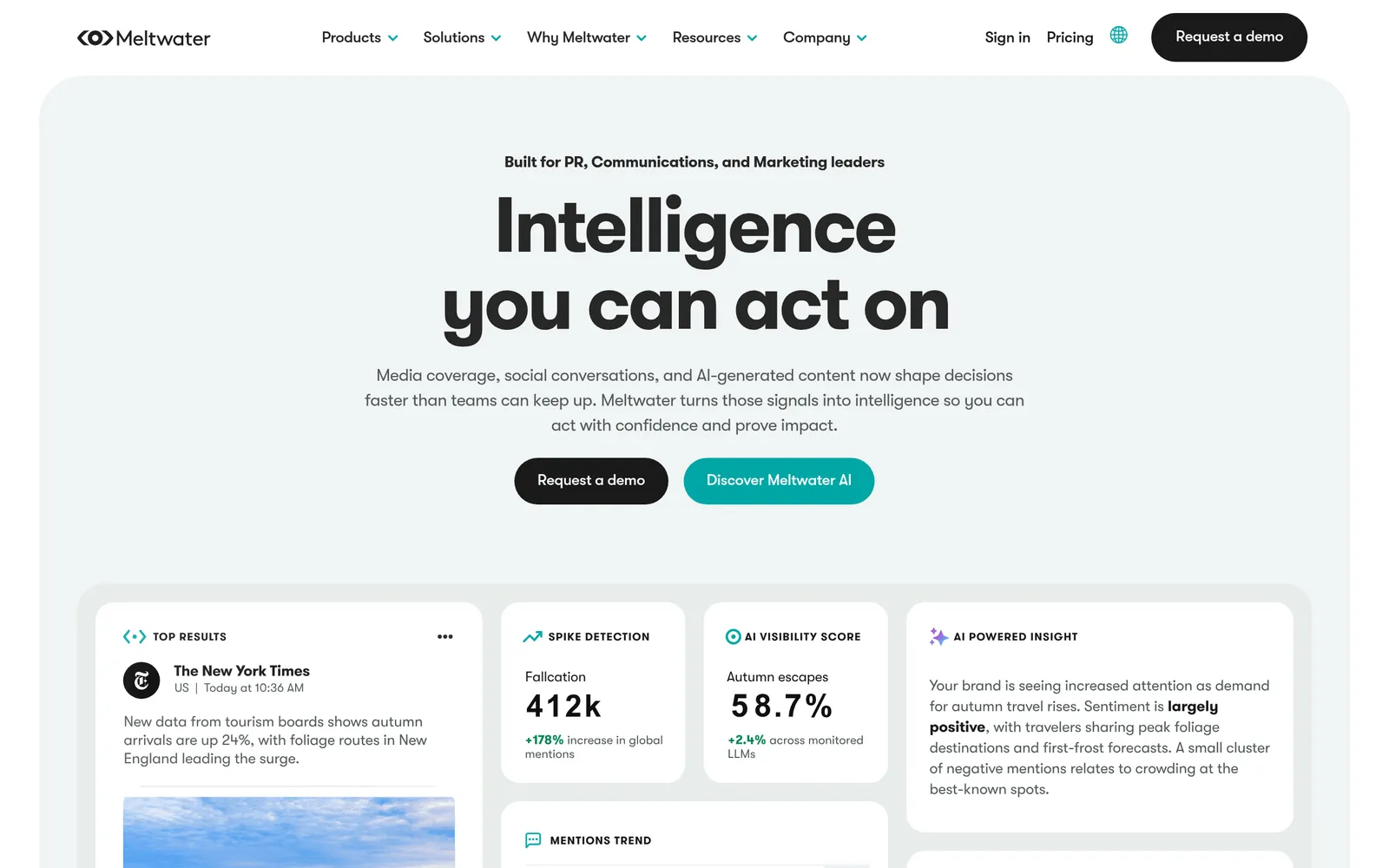 Screenshot of the Meltwater website page