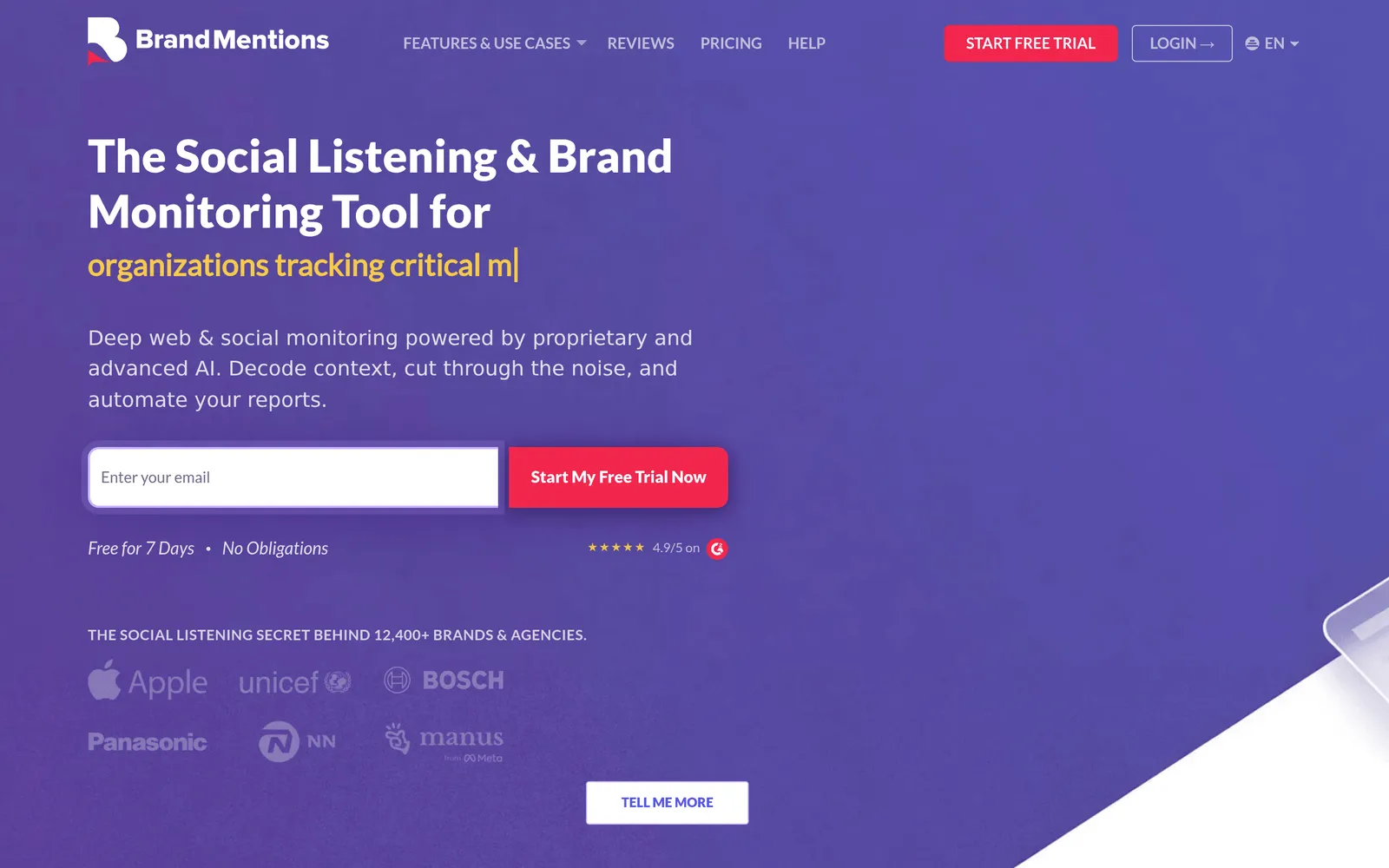 Screenshot of the BrandMentions website page
