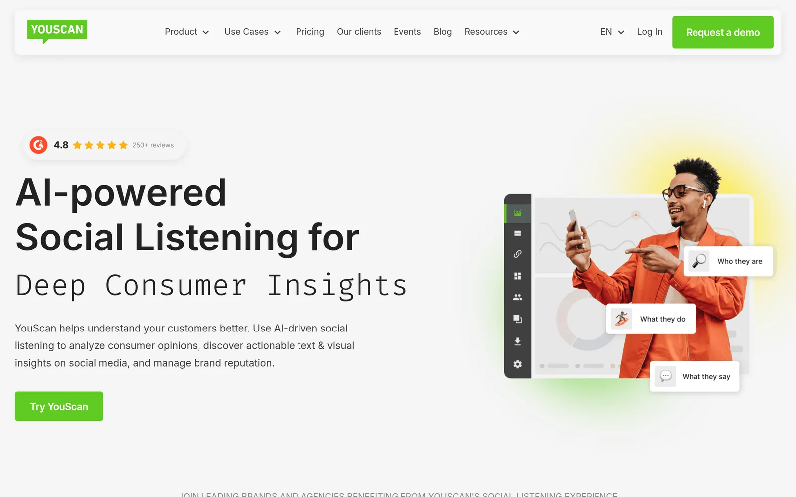 Screenshot of the YouScan website page
