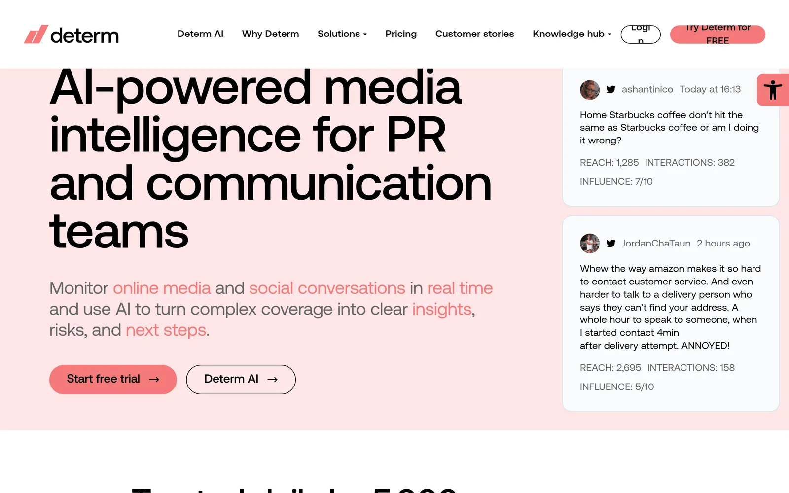 Screenshot of the Determ website page