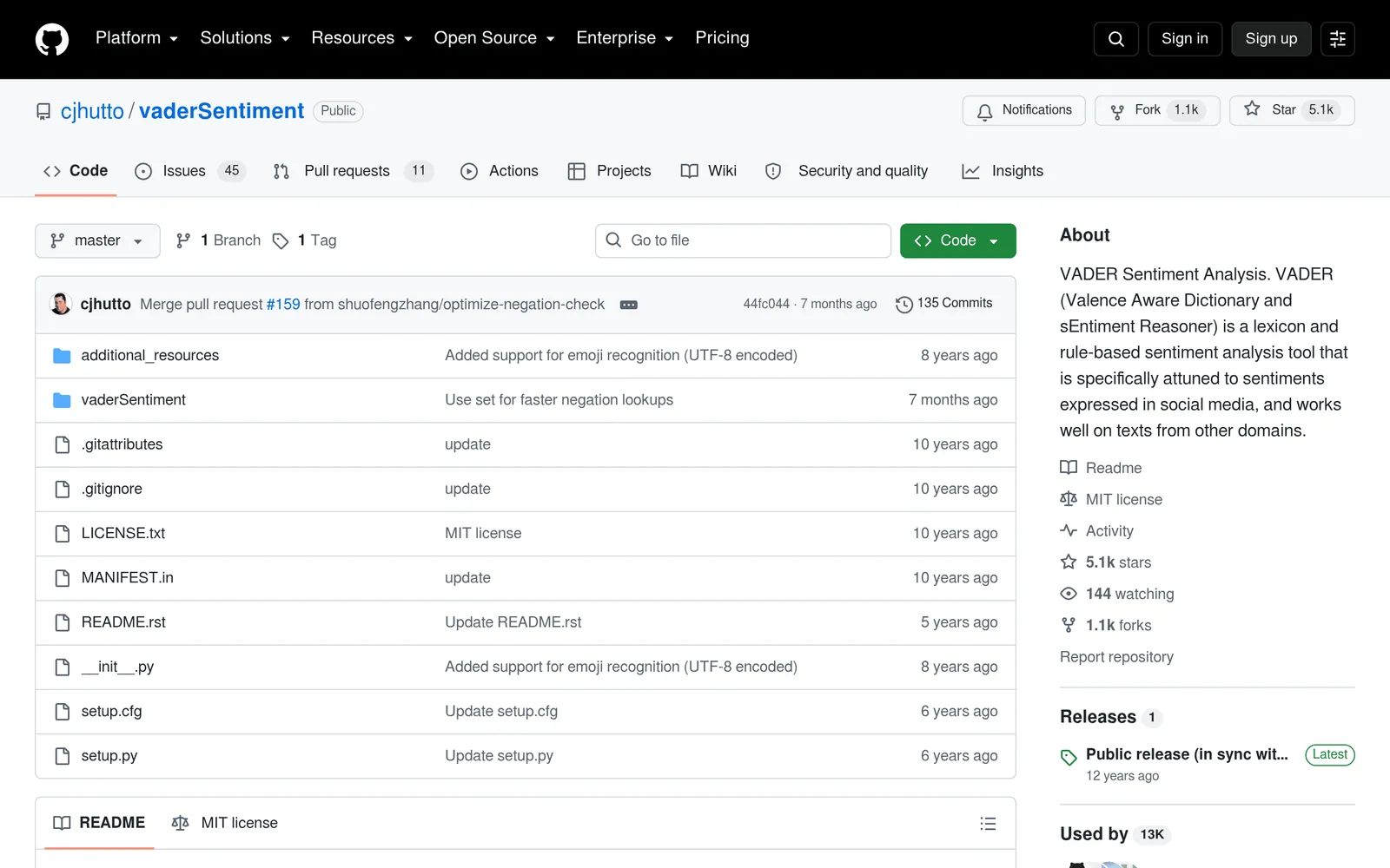 Screenshot of the VADER for Reddit Sentiment Scoring website homepage