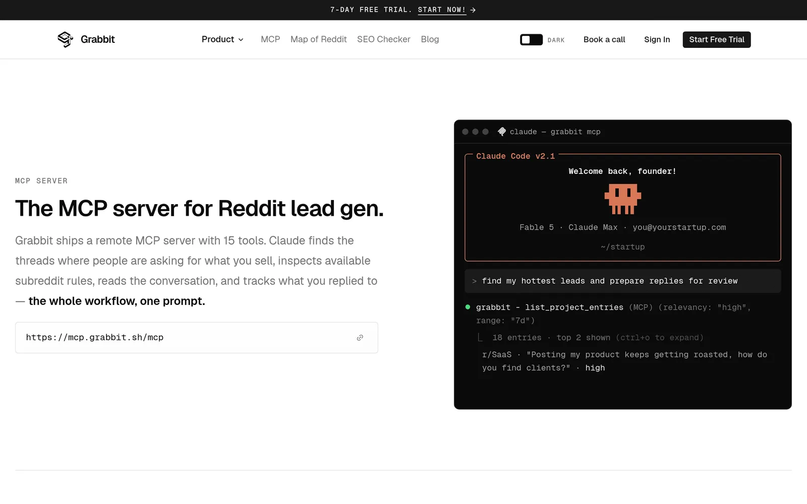 Screenshot of the Grabbit Reddit Sentiment and Intent website homepage